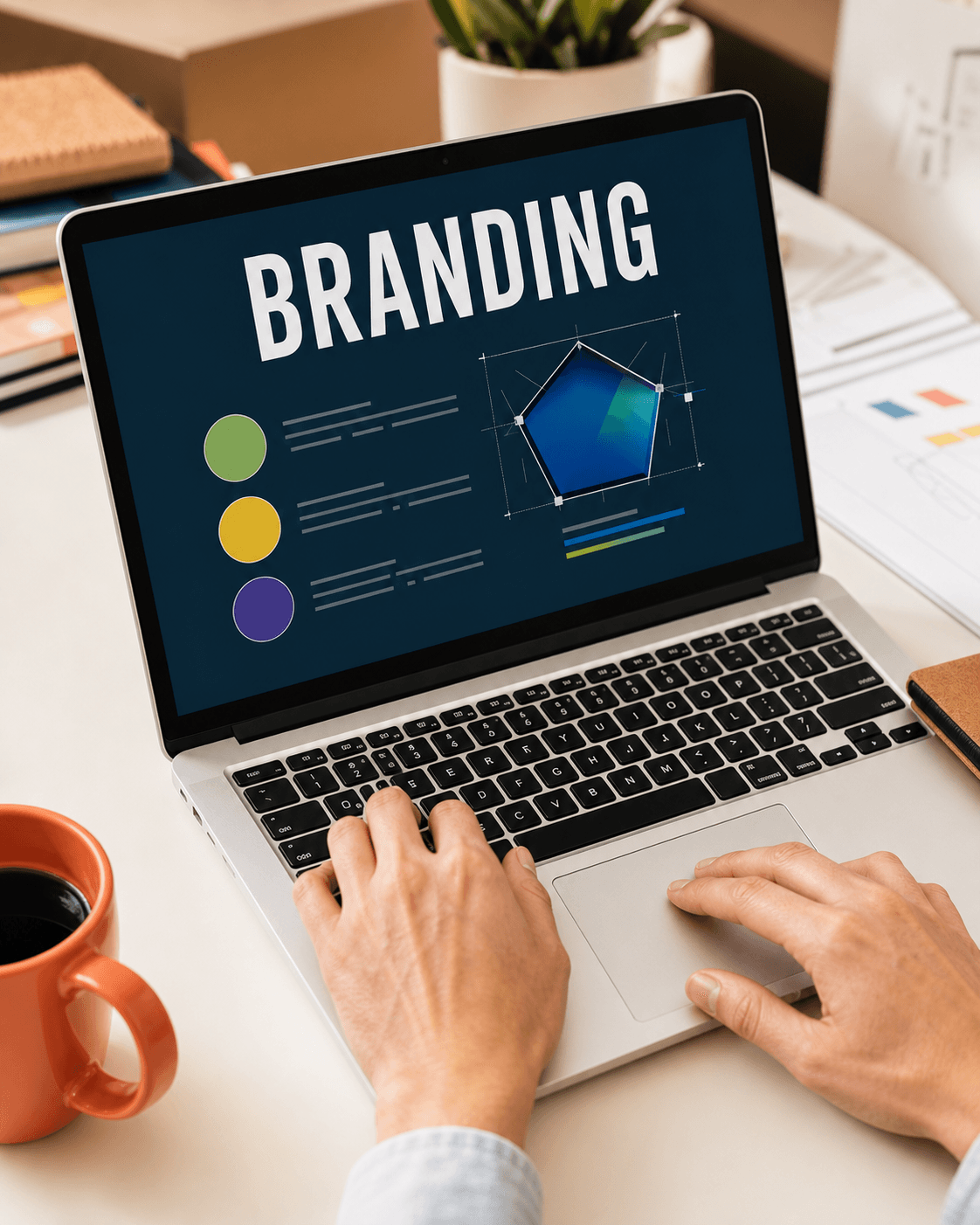 Brand identity work on a laptop