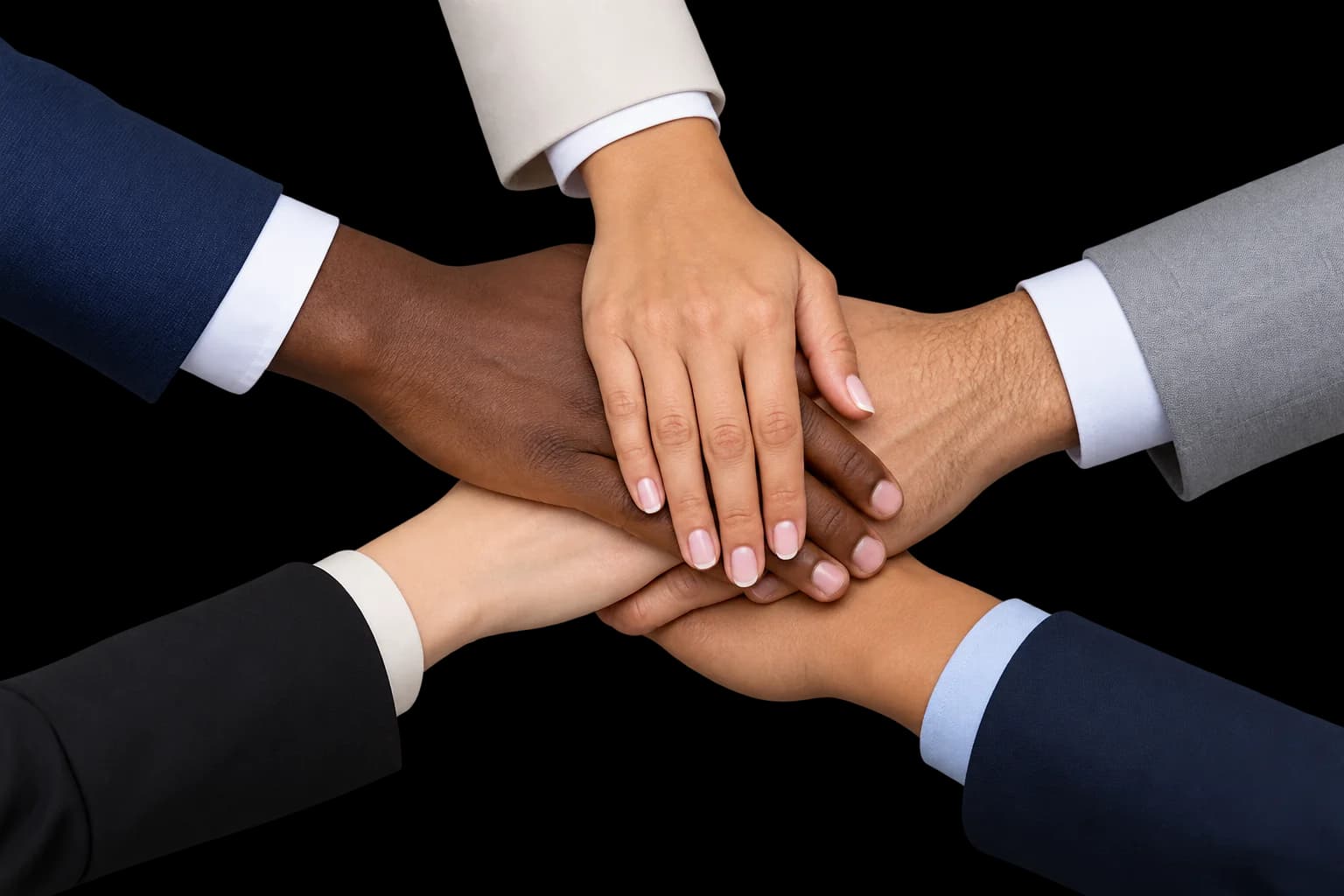 Business team placing their hands together