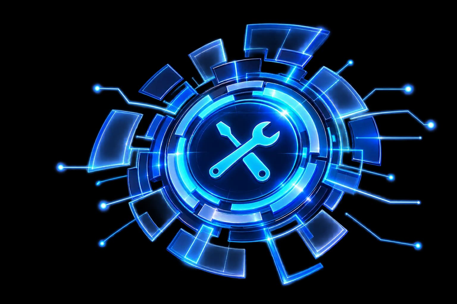 Blue digital product support and maintenance emblem