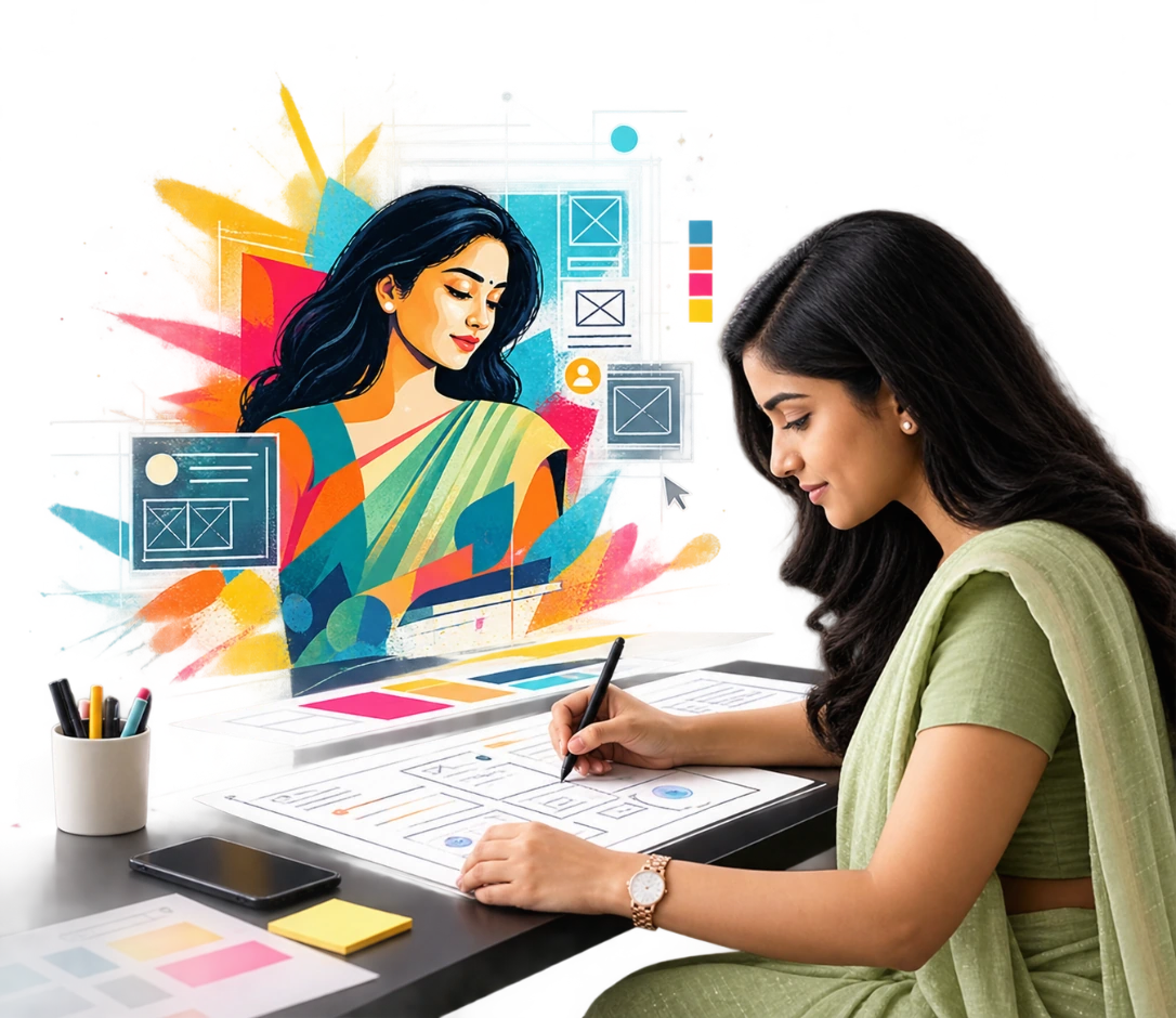 Graphic designer creating colorful brand artwork on a tablet
