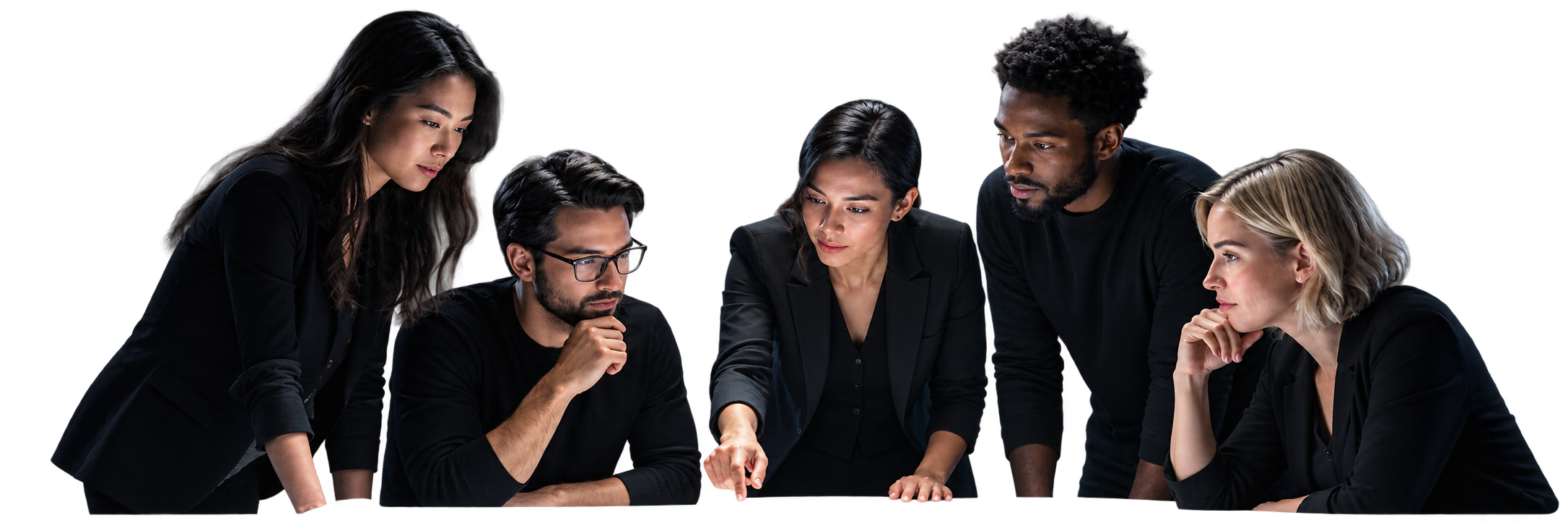 Five members of the Maberu Creations team collaborating